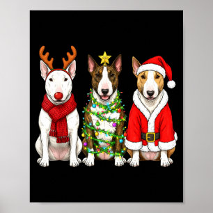 Affiche Chien Taureau de Noël Rétro Santa Renne Amour