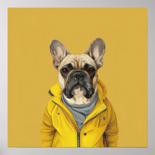 Affiche Chien-taureau français chic en veste jaune