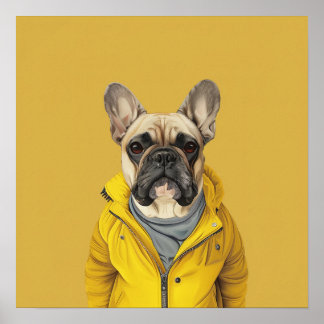 Affiche Chien-taureau français chic en veste jaune