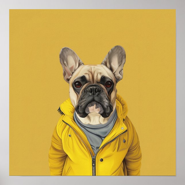 Affiche Chien-taureau français chic en veste jaune (Devant)