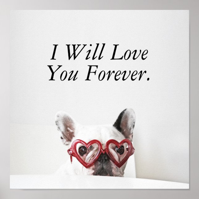Affiche Chien-taureau français en lunettes de coeur (Devant)
