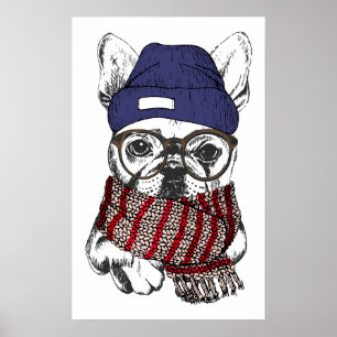 Affiche Chien taureau français Hipster