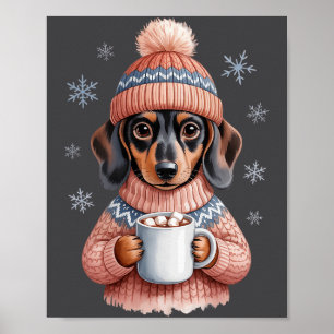 Affiche Chien Teckel Confortable Avec Un Chocolat Chaud Va