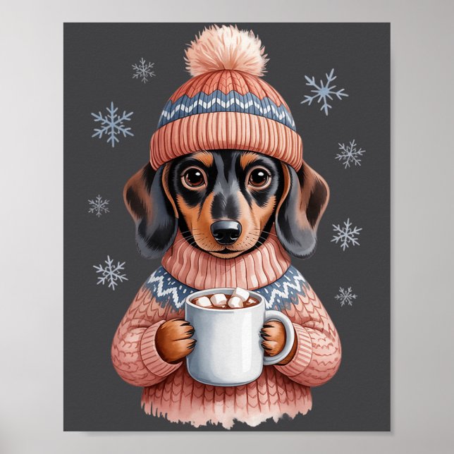 Affiche Chien Teckel Confortable Avec Un Chocolat Chaud Va (Devant)