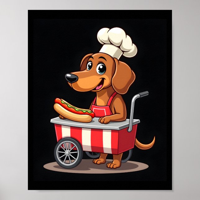 Affiche Chien Teckel Drôle Hotdog Sandwich Weenie Saucisse (Devant)
