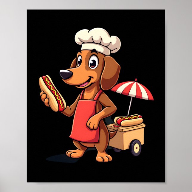 Affiche Chien Teckel Drôle Weenie Saucisse Hotdog Sandwich (Devant)