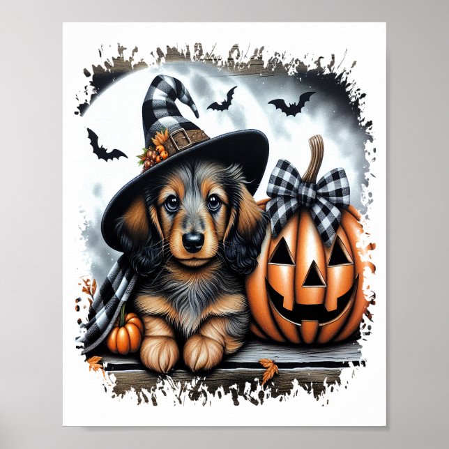 Affiche Chien teckel Halloween (Devant)