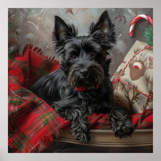 Affiche Chien Terrier Écossais Noël Festif (Devant)