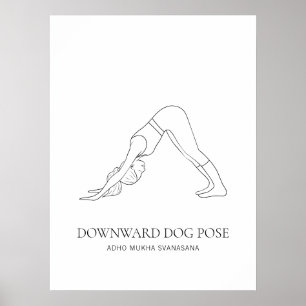 Affiche Chien tête en bas Yoga Minimaliste Dessin au trait