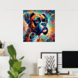 Affiche Chien Turquoise Bleu Chien de la boîte d'art pop c<br><div class="desc">Les chiens de boxe sont souvent considérés comme des symboles de loyauté, de courage et de protection. Ils sont connus pour leur nature ludique et énergique, ainsi que pour leur lien étroit avec leurs familles. Les boxeurs sont également associés à la résilience et à la détermination, reflétant leur histoire de...</div>