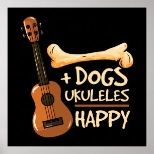 Affiche Chien Ukuleles heureux