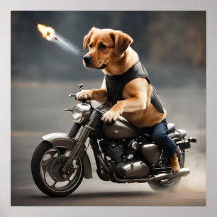 Affiche Chien vélo d'équitation