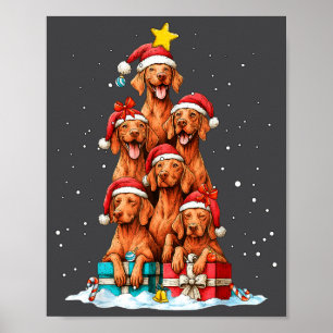 Affiche Chien Vizsla Mignon Chapeau de Noël d'Arbre de Noë