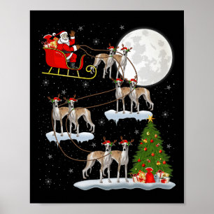 Affiche Chien Whippet Santa Traîneau Volant Drôle Magique 