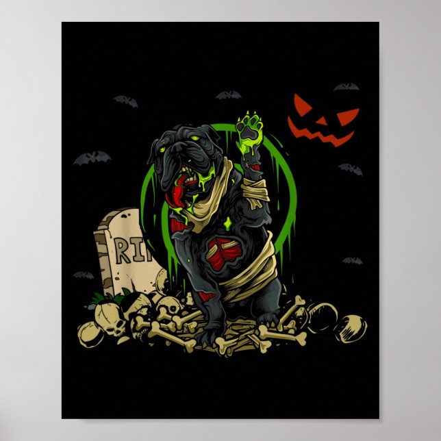 Affiche Chien zombie bouledogue Chien zombie drôle Hallowe (Devant)