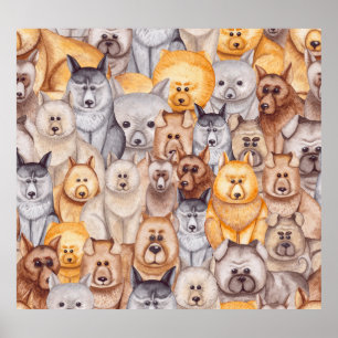 Affiche Chiens à l'aquarelle : plaisir sans couture fantai