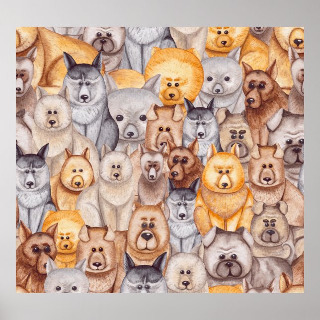 Affiche Chiens à l'aquarelle : plaisir sans couture fantai (Devant)