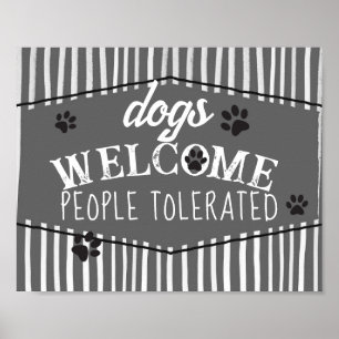 Affiche chiens accueil humour rayures grises et blanches