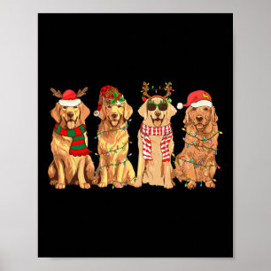 Affiche Chiens amusants Golden Retriever Noël Lumières Noë