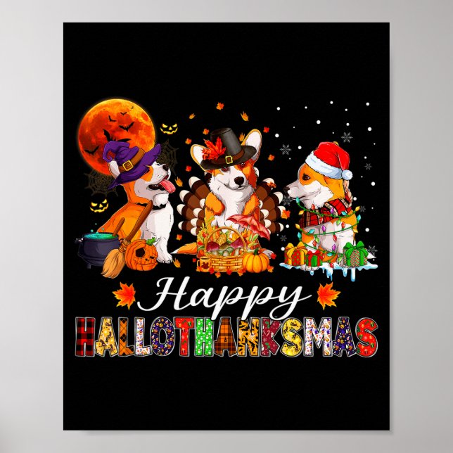 Affiche Chiens Corgi Halloween Thanksgiving Noël Hallot (Devant)