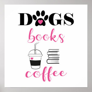 Affiche Chiens Cute Livres Café Typographie moderne