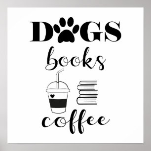 Affiche Chiens Cute Livres Café Typographie moderne