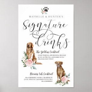 Affiche Chiens d'aquarelle mignonne Boissons Signature Cou