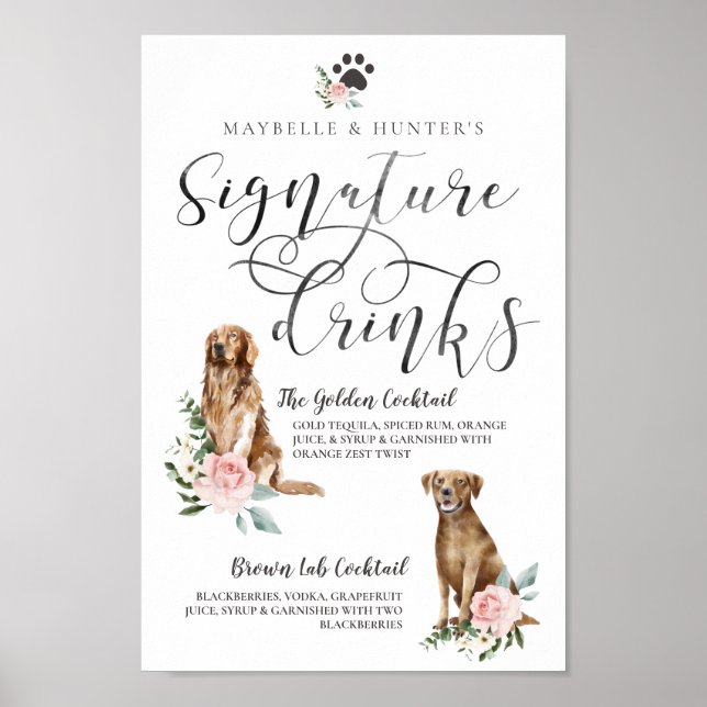 Affiche Chiens d'aquarelle mignonne Boissons Signature Cou (Devant)