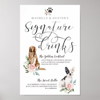Affiche Chiens d'aquarelle mignonne Boissons Signature Cou
