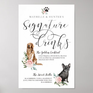 Affiche Chiens d'aquarelle mignonne Boissons Signature Cou