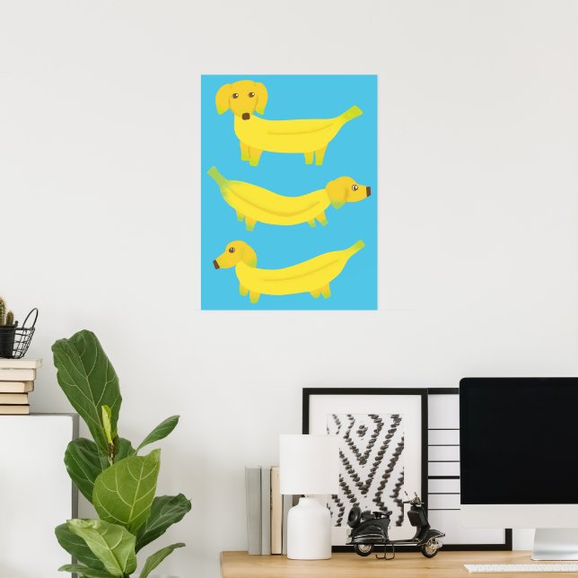 Affiche Chiens de banane jaune mignon (Bureau à domicile)