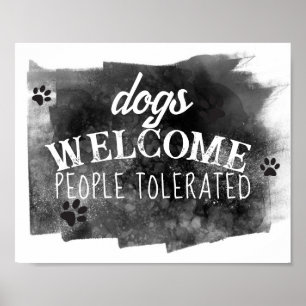 Affiche chiens de bienvenue humour gris et blanc peintures
