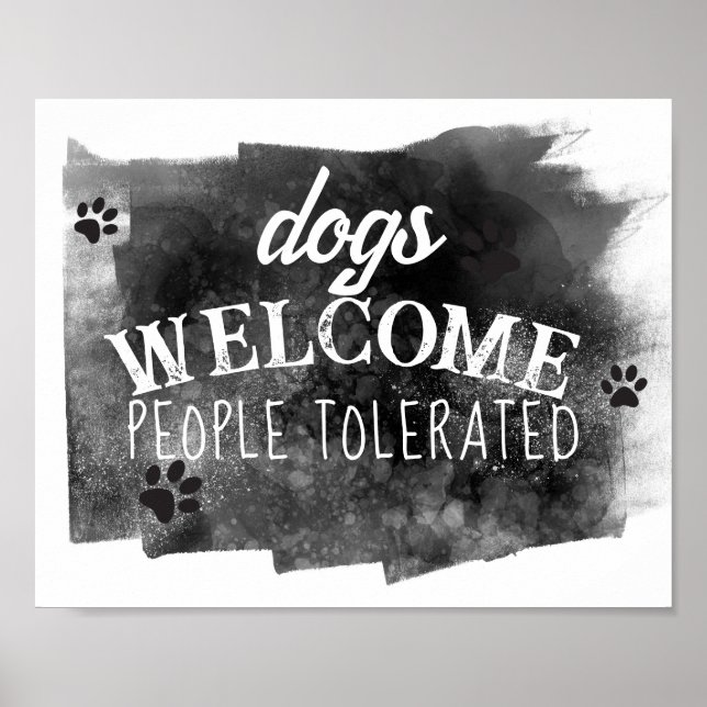 Affiche chiens de bienvenue humour gris et blanc peintures (Devant)