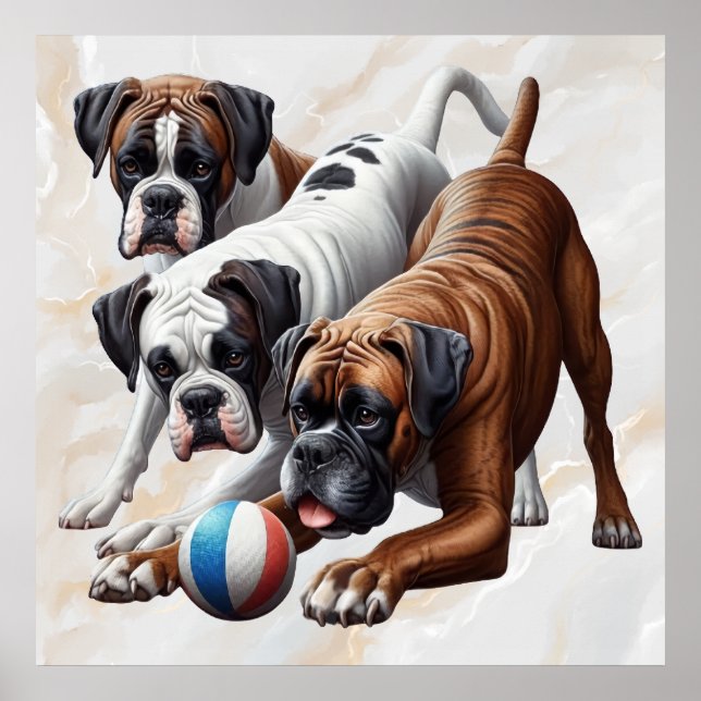 Affiche Chiens de boxer joueurs (Devant)