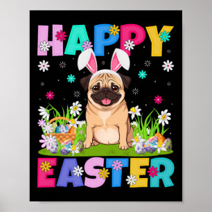Affiche Chiens de carlin Joyeux Oeufs de Pâques Chasse Bun