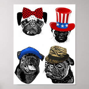 Affiche Chiens de carlin portant Casquette et un arc Anima