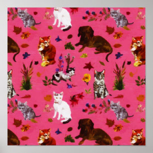 Affiche Chiens de chat vintages Fleur Jardin