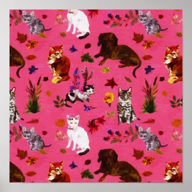 Affiche Chiens de chat vintages Fleur Jardin (Devant)