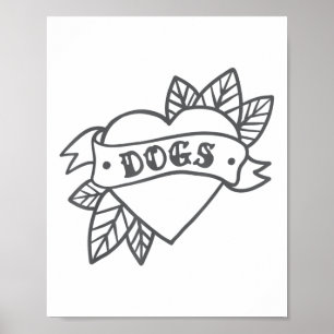 Affiche Chiens de chemise Coeur de tatouage Vintage Clic C