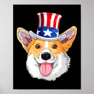 Affiche Chiens de compagnie Corgi 4 juillet Drapeau Améric