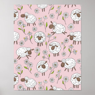 Affiche Chiens de comptage sur coton bonbon rose