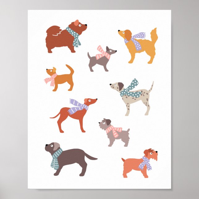 Affiche Chiens de races avec foulards - chiens mignons enf (Devant)