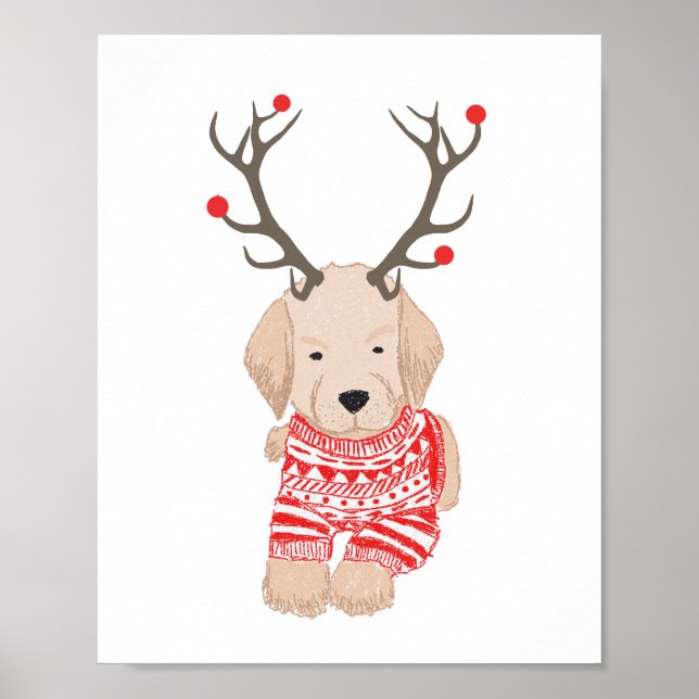 Affiche Chiens de traîneau Retriever doré en pull de Noël (Devant)