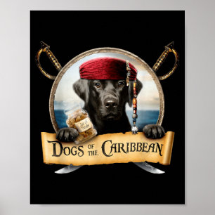 Affiche Chiens des Caraïbes - Pirate Labrador Noir Mignon