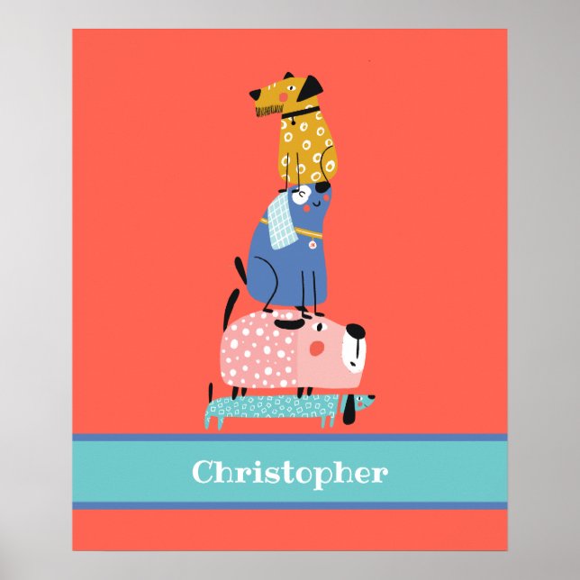 Affiche Chiens drôles avec nom Enfants (Devant)