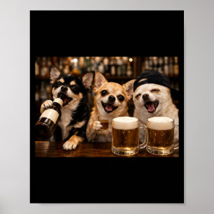 Affiche Chiens drôles fête buvant de la bière amis Chihuah