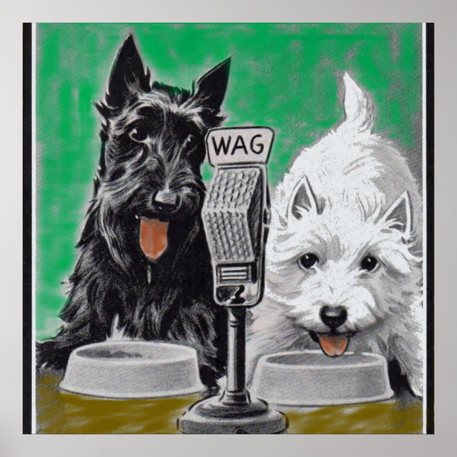 Affiche Chiens écossais Blackie et Whitie à la radio (Devant)
