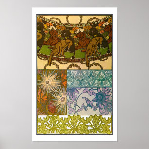 Affiche Chiens et fleurs de style Art Nouveau, Mucha