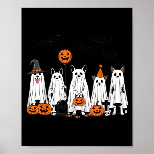 Affiche Chiens fantômes d'Halloween Dessin animé de citrou (Devant)
