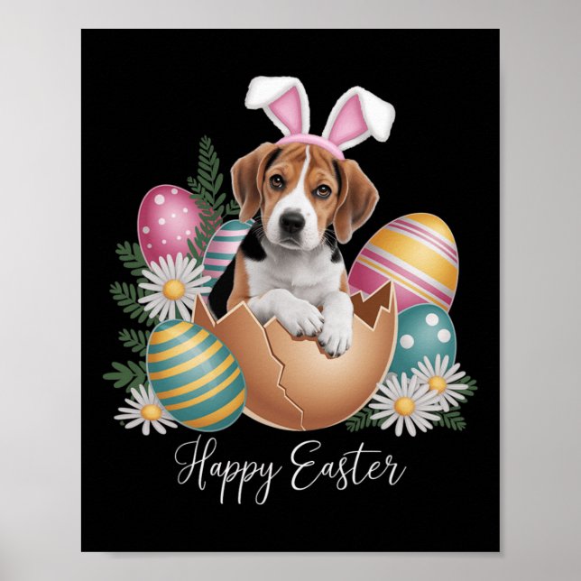 Affiche Chiens Floraux Jour de Pâques Mignon Chien Beagle  (Devant)